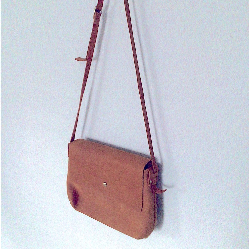 NWOT Clad & Cloth Cognac Suede Leather Bag